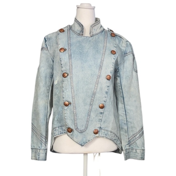 One x One Teaspoon acid light denim wash military rustic distressed jacket - Picture 1 of 12